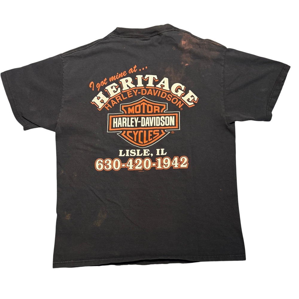 Vintage Harley Davidson T Shirt Heritage Lisle IL Black Biker Distressed M